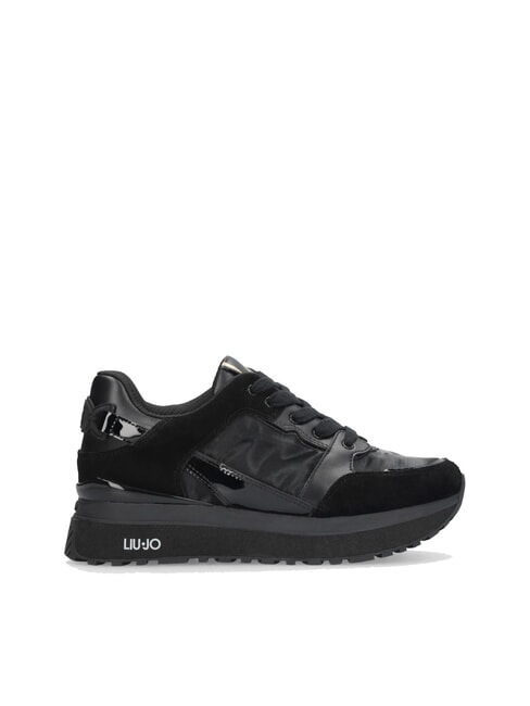 MAXI WONDER 91 Baskets à plateforme avec empiècements en cuir verni noir - Chaussures Femme