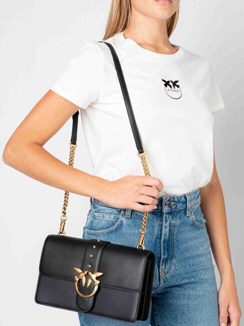 LOVE ONE CLASSIC Sac bandoulière en cuir avec rabat noir-or antique - Sacs pour Femme