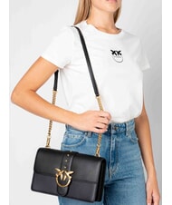 PINKO LOVE ONE CLASSIC Sac bandoulière en cuir avec rabat noir-or antique - Sacs pour Femme - 8