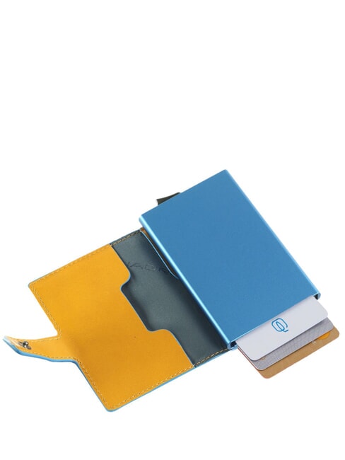 BLUE SQUARE Porte-cartes de cr&eacute;dit en cuir et m&eacute;tal jaune - Portefeuilles Homme