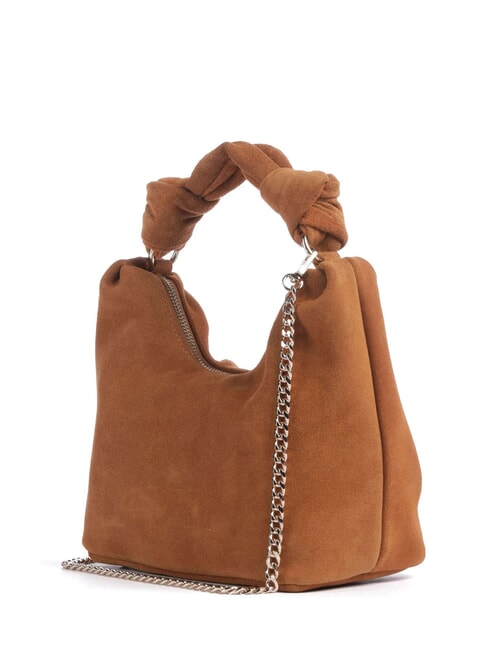 ISOTTA Sac en cuir suédé avec chaîne COGNAC - Sacs pour Femme