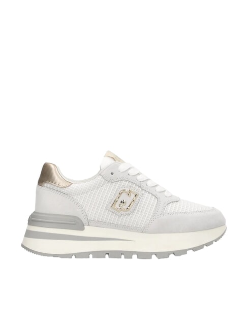 AMAZING 25 Baskets en daim et mesh blanc cass&eacute;/or clair - Chaussures Femme