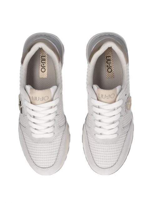 AMAZING 25 Baskets en daim et mesh blanc cass&eacute;/or clair - Chaussures Femme
