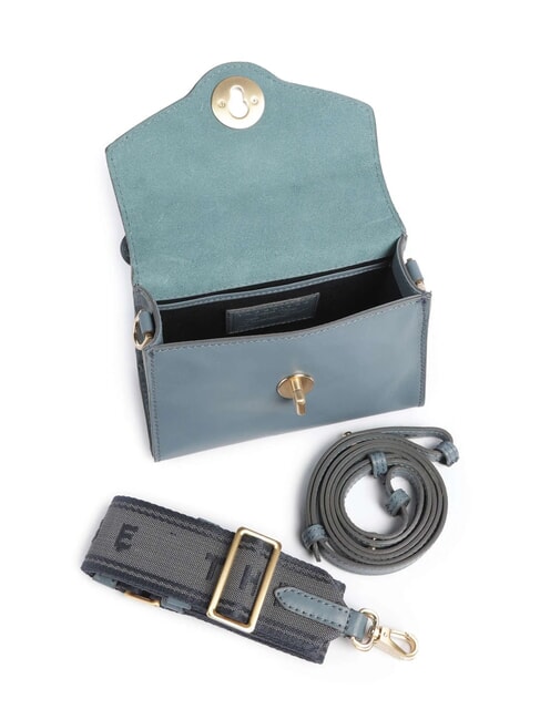 IRENE  Mini sac bandoulière en cuir céruléen avec abb doré - Sacs pour Femme