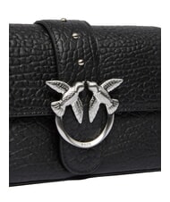 PINKO LOVE ONE SLOUCHY  Mini sac à bandoulière en cuir limousine noire - argent mat - Sacs pour Femme - 3
