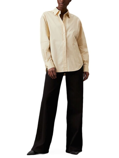 CK Chemise à manches longues coupe décontractée frêne de bois / bande de café glacé - Chemises