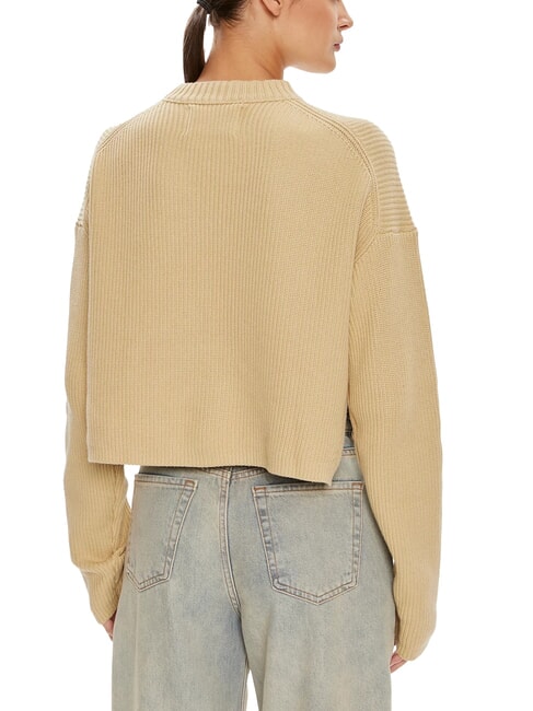 CK JEANS Pull col rond avec logo kaki p&acirc;le - Chandails pour femmes