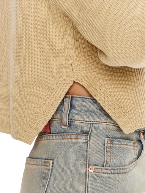 CK JEANS Pull col rond avec logo kaki p&acirc;le - Chandails pour femmes