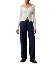 CALVIN KLEIN CK JEANS Cardigan côtelé à boutons ivoire - Chandails pour femmes - 4