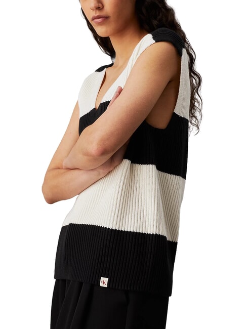 CK JEANS Gilet en tricot de coton ivoire / noir ck - T-shirt