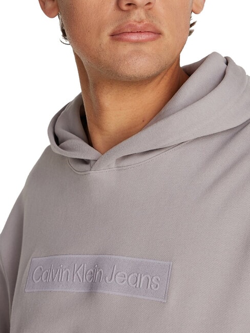 CK JEANS Sweat à capuche avec logo en boîte gris mouette - Pulls molletonnés