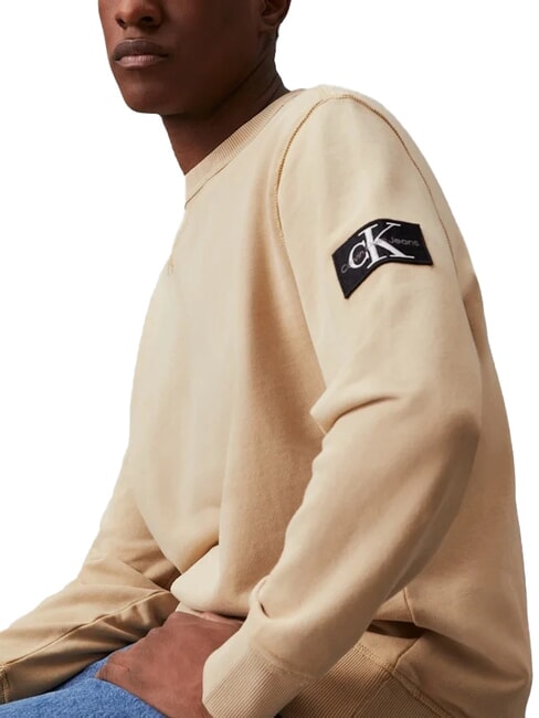 CK JEANS Sweat-shirt ras du cou en coton kaki p&acirc;le - Pulls molletonn&eacute;s