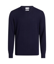 CALVIN KLEIN CK Pull en laine col V, coupe régulière ciel nocturne - Pulls pour hommes - 4