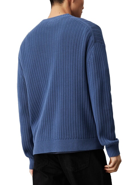 CK JEANS Pull ras du cou coupe régulière côte bleue - Pulls pour hommes
