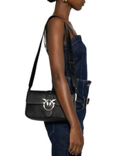 PINKO LOVE ONE CLASSIC SLOUCHY Sac à bandoulière en cuir limousine noire - argent mat - Sacs pour Femme - 4