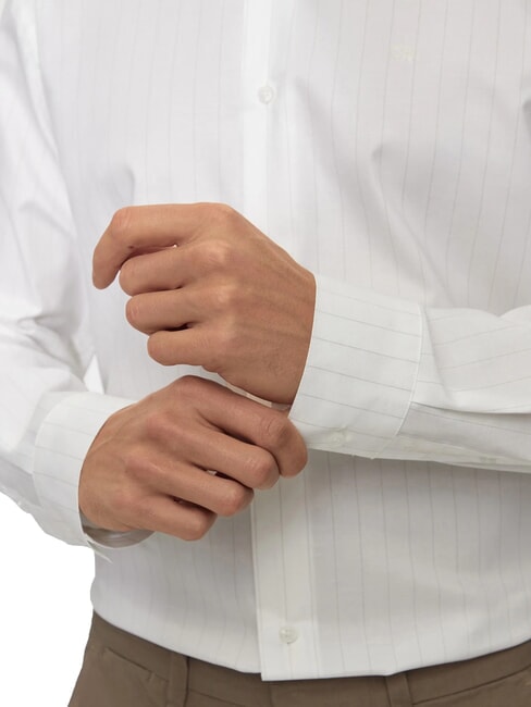 CK Chemise à manches longues à rayures coupe slim blanc brillant - Chemises pour hommes