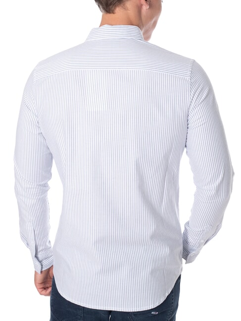 CK JEANS Chemise à manches longues en coton coupe slim porcelaine blanche à rayures bleues - Chemises pour hommes