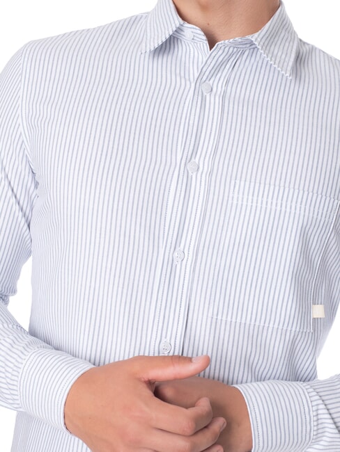 CK JEANS Chemise à manches longues en coton coupe slim porcelaine blanche à rayures bleues - Chemises pour hommes