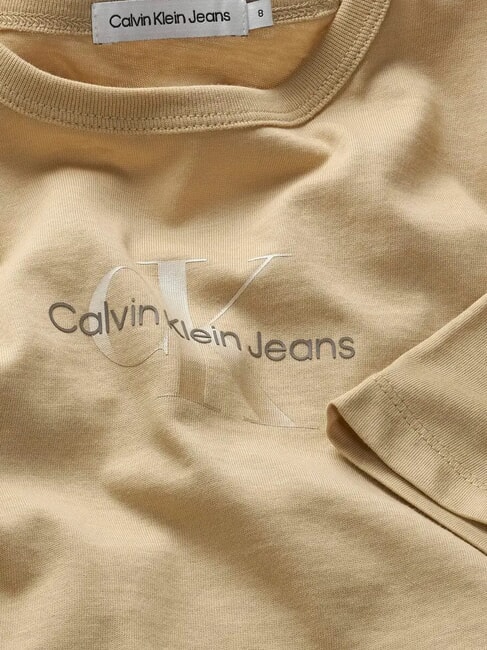 CK KIDS T-shirt en coton élastique à manches courtes kaki pâle - Tee-shirt enfant