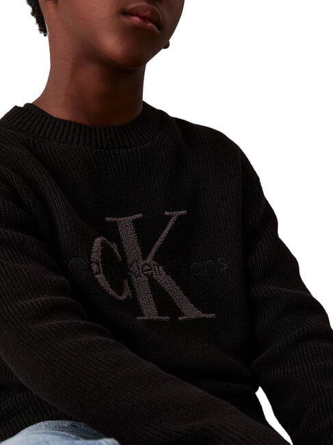 CK KIDS Pull ras du cou en coton avec logo ck noir - Pulls pour enfants