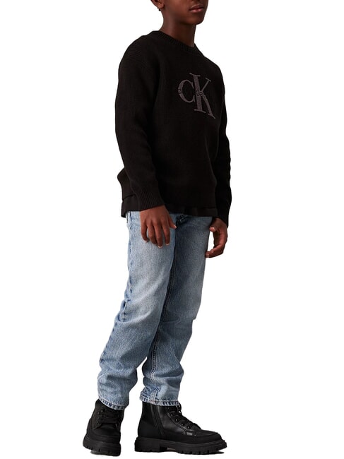 CK KIDS Pull ras du cou en coton avec logo ck noir - Pulls pour enfants