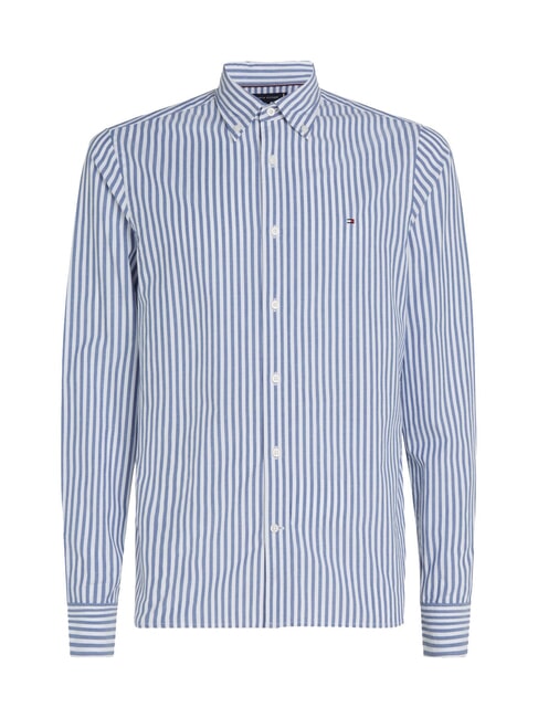 TH Stripes chemise en coton bleu moyen / blanc optique - Chemises pour hommes