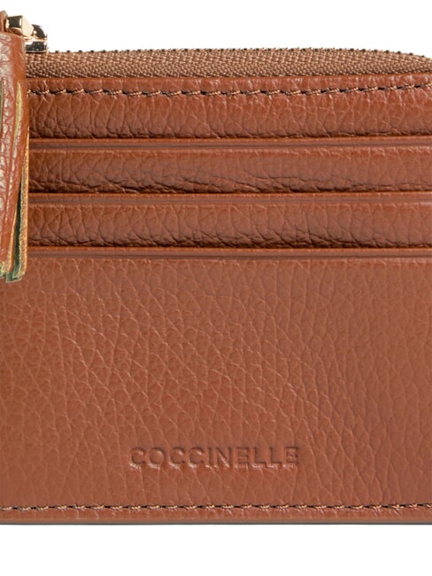 TASSEL Porte-cartes zippé en cuir martelé Cognac - Portefeuilles Femme