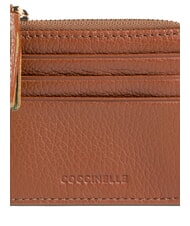 COCCINELLE TASSEL Porte-cartes zippé en cuir martelé Cognac - Portefeuilles Femme - 3