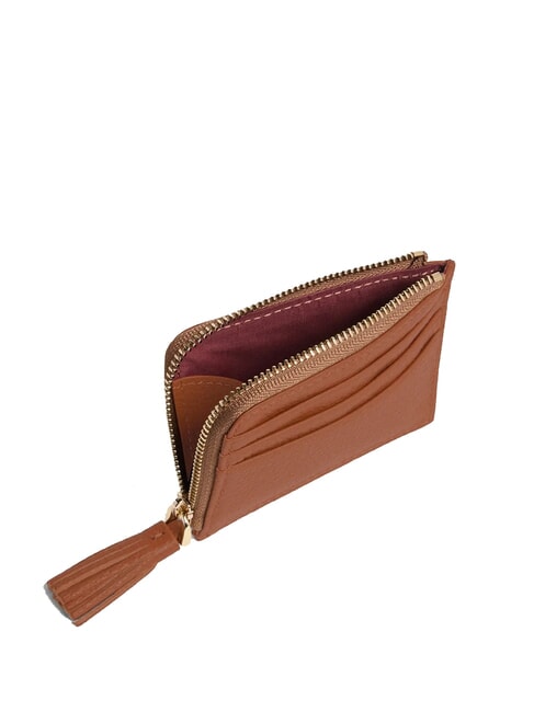 TASSEL Porte-cartes zippé en cuir martelé Cognac - Portefeuilles Femme