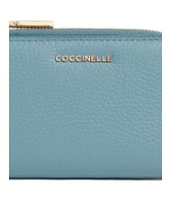 COCCINELLE METALLIC SOFT Petit portefeuille en cuir bleu arctique - Portefeuilles Femme - 3