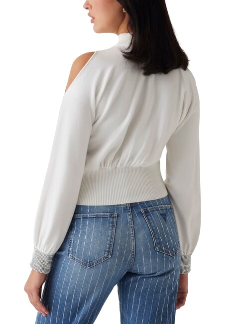 BLING Pull col roul&eacute; avec poignets d&eacute;coup&eacute;s en strass dovwhi - Chandails pour femmes