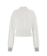 GUESS BLING Pull col roul&eacute; avec poignets d&eacute;coup&eacute;s en strass dovwhi - Chandails pour femmes - 4