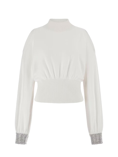 BLING Pull col roulé avec poignets découpés en strass dovwhi - Chandails pour femmes