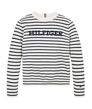 TOMMY HILFIGER TH KIDS pull à col rond base blanche / bande bleue - Pulls pour enfants - 3