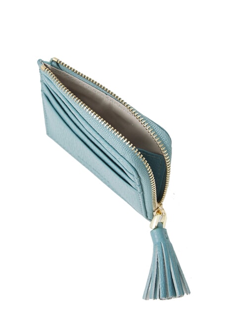 TASSEL Porte-cartes zippé en cuir martelé bleu arctique - Portefeuilles Femme