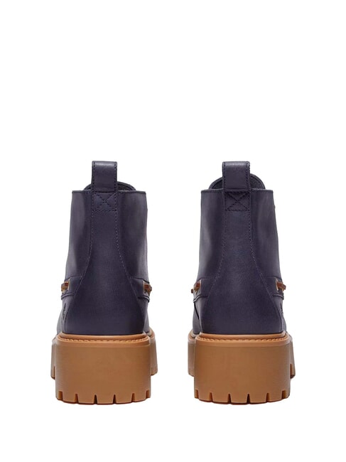 STONE STREET  Bottines en cuir à talon compensé pleine fleur bleu foncé - Chaussures Femme