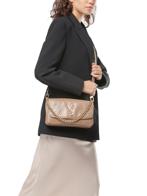 LOUISE Sac à bandoulière moyen avec poignée en chaîne taupe - Sacs pour Femme