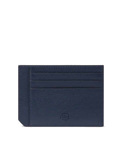 W137 Porte-cartes de crédit plat en cuir bleu - Portefeuilles Homme