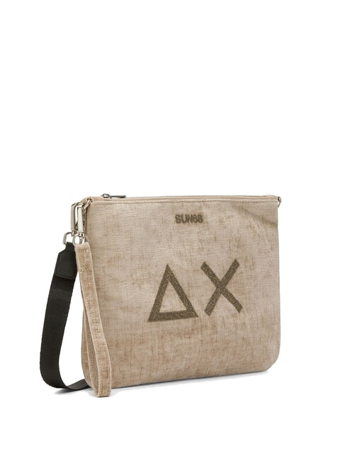 VELVET Pochette en polyserine et bandoulière beige - Sacs pour Femme