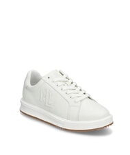 RALPH LAUREN AINSLEY Baskets en cuir avec logo cousu blanc doux - Chaussures Femme - 3