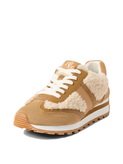 DANI Baskets en cuir avec empiècements en peau de mouton naturel/chameau/chamois - Chaussures Femme