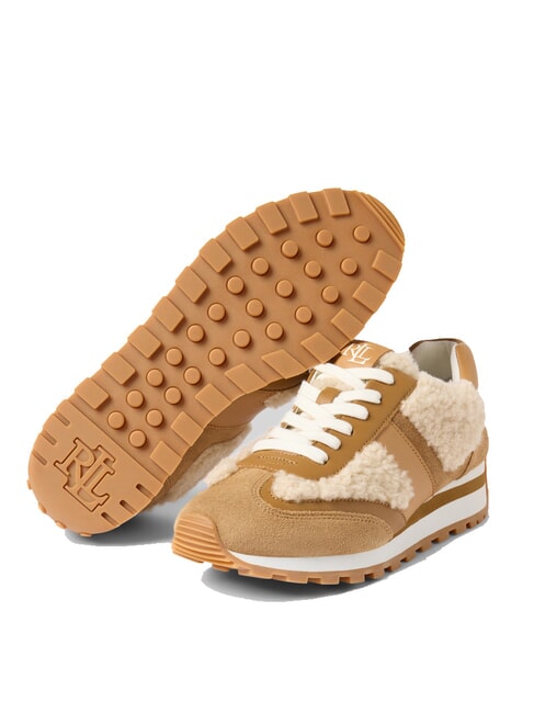 DANI Baskets en cuir avec empiècements en peau de mouton naturel/chameau/chamois - Chaussures Femme