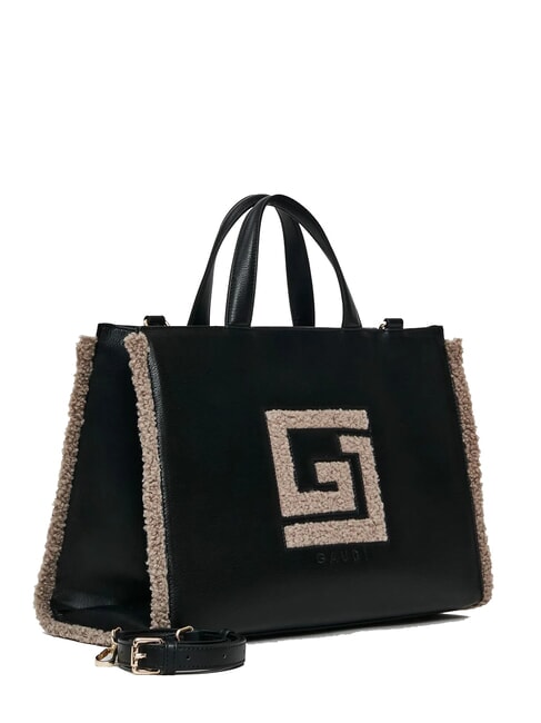 EMILY FUR Sac &agrave; main avec bandouli&egrave;re noir/taupe - Sacs pour Femme