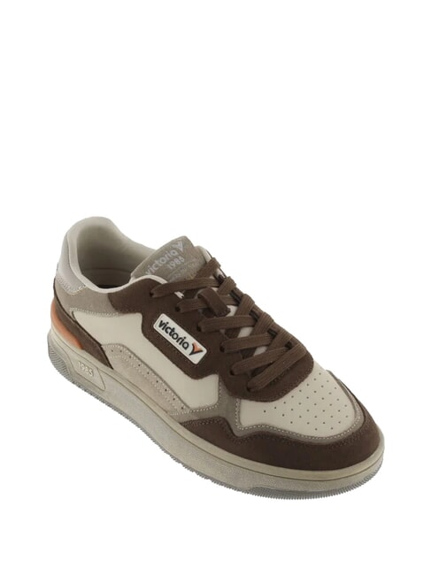 C80-URBAN Baskets en cuir avec logo vintage taupe - Chaussures Femme