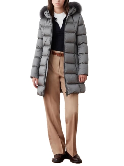 DELUXE Doudoune longue &agrave; capuche acier fonc&eacute;-acier fonc&eacute; - Doudounes femme