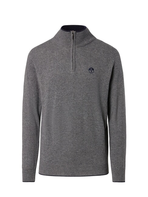 N|S Pull col roul&eacute; demi-zip m&eacute;lange gris moyen - Pulls pour hommes
