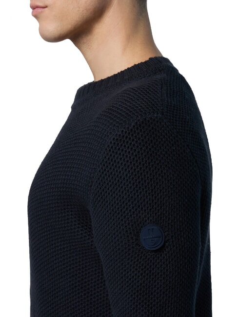 N|S Pull col rond gaufr&eacute; bleu marine - Pulls pour hommes