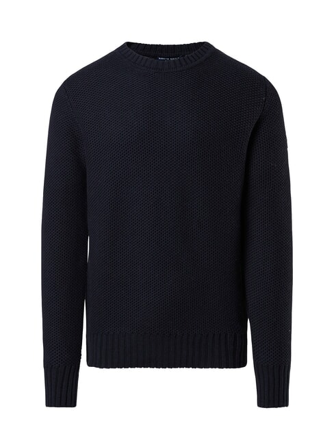 N|S Pull col rond gaufr&eacute; bleu marine - Pulls pour hommes