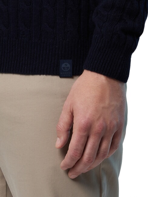 N|S Pull ras du cou en maille torsadée bleu marine - Pulls pour hommes
