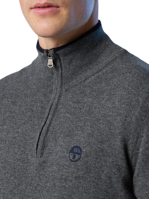 N|S Pull col roul&eacute; demi-zip m&eacute;lange gris moyen - Pulls pour hommes